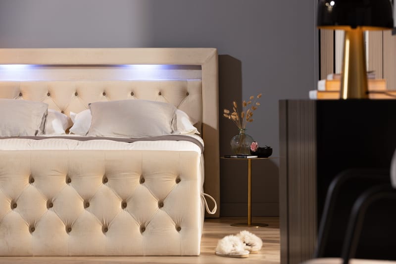 Francisco Komplett Sängpaket med Lyftförvaring LED-belysning 180x200 - Beige - Möbler - Säng - Säng med förvaring
