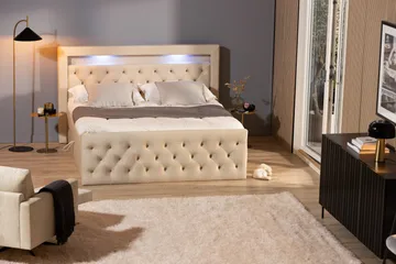Francisco Komplett Sängpaket med Lyftförvaring LED-belysning 180x200 - Beige - Möbler - Säng - Säng med förvaring