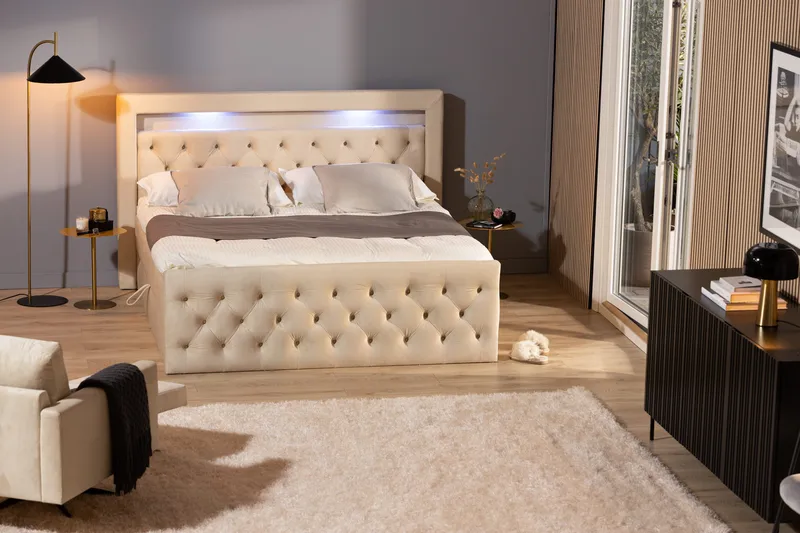 Francisco Komplett Sängpaket med Lyftförvaring LED-belysning 180x200 - Beige - Möbler - Säng - Säng med förvaring