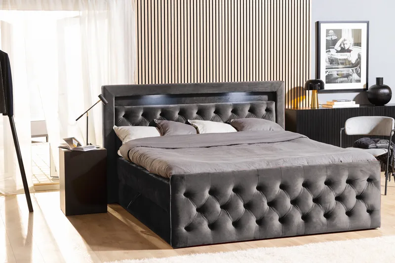 Francisco Komplett Sängpaket med Lyftförvaring LED-belysning 180x200 - Mörkgrå - Möbler - Säng - Komplett sängpaket