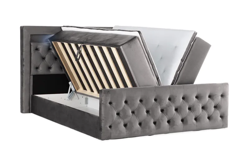 Francisco Komplett Sängpaket med Lyftförvaring LED-belysning 180x200 - Mörkgrå - Möbler - Säng - Säng med förvaring