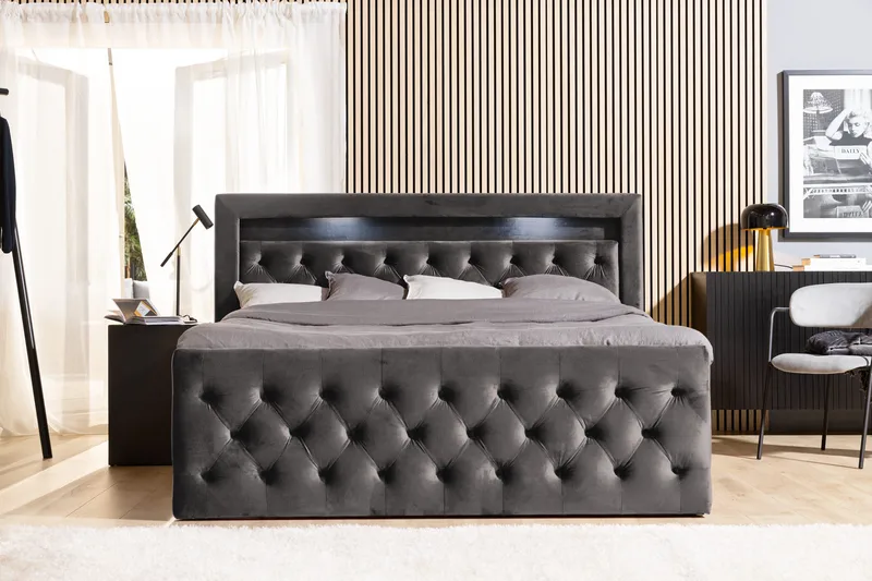 Francisco Komplett Sängpaket med Lyftförvaring LED-belysning 180x200 - Mörkgrå - Möbler - Säng - Säng med förvaring