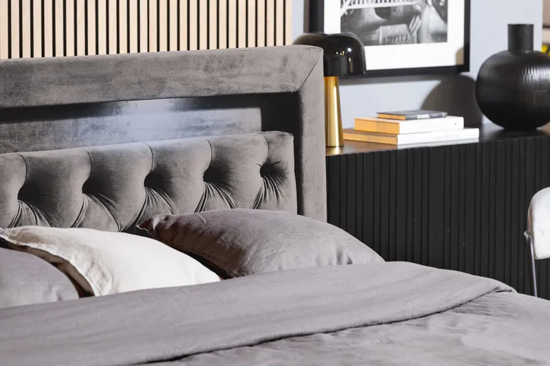 Francisco Komplett Sängpaket med Lyftförvaring LED-belysning 180x200 - Mörkgrå - Möbler - Säng - Säng med förvaring