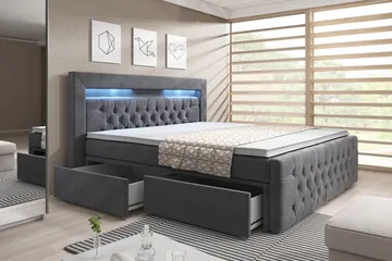 Franco Komplett Sängpaket med förvaring LED-belysning 160x200 cm - Grå / Sammet - Möbler - Säng - Säng med förvaring