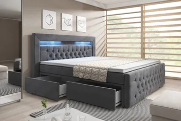 Franco Komplett Sängpaket med förvaring LED-belysning 180x200 cm - Grå / Sammet - Möbler - Säng - Säng med förvaring