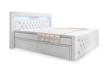 Franco Komplett Sängpaket med förvaring LED-belysning 180x200 cm - Pu Konstläder Vit - Möbler - Säng - Säng med förvaring