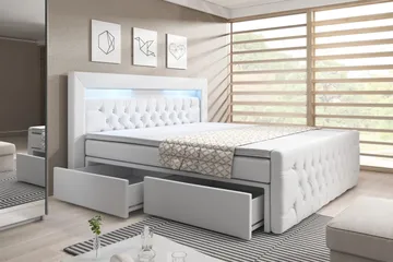 Franco Komplett Sängpaket med förvaring LED-belysning 180x200 cm - Pu Konstläder Vit - Möbler - Säng - Säng med förvaring