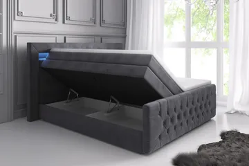 Franco Lyx Komplett Sängpaket med Förvaring 180x200 LED-belysning - Grå / Sammet - Möbler - Säng - Komplett sängpaket