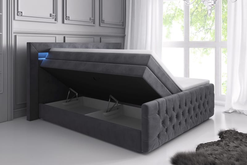 Franco Lyx Komplett Sängpaket med Förvaring 180x200 LED-belysning - Grå / Sammet - Möbler - Säng - Komplett sängpaket