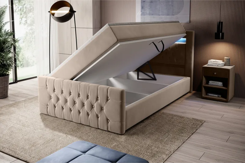 Franco Sängpaket med förvaring 120x200 LED-belysning - 120x200 Beige (+Fler val) - Möbler - Säng - Säng med förvaring