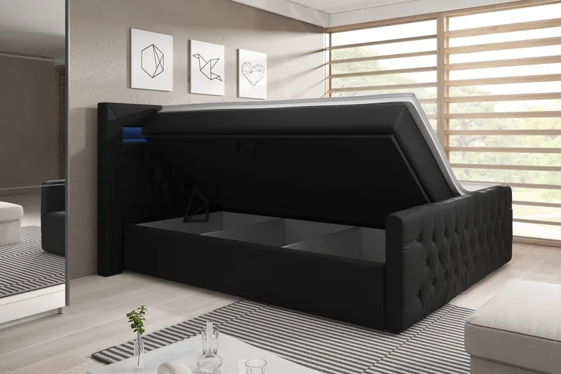 Franco Sängpaket med förvaring LED-belysning 160x200 cm - 160x200 Svart (+Fler val) - Möbler - Säng - Säng med förvaring