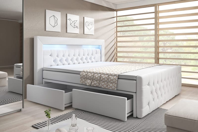 Franco Sängpaket med förvaring LED-belysning 160x200 cm - 160x200 Vit (+Fler val) - Möbler - Säng - Säng med förvaring