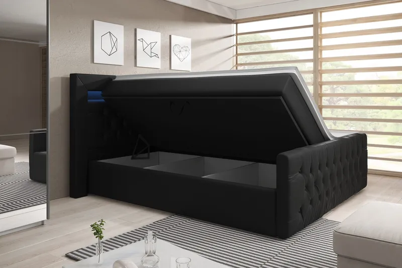 Franco Sängpaket med förvaring LED-belysning 180x200 cm - 180x200 Svart (+Fler val) - Möbler - Säng - Säng med förvaring
