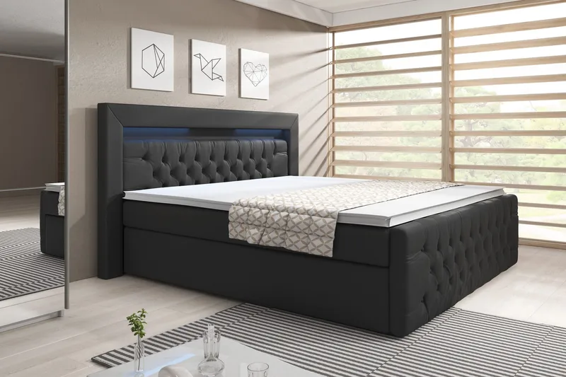 Franco Sängpaket med förvaring LED-belysning 180x200 cm - 180x200 Svart (+Fler val) - Möbler - Säng - Säng med förvaring