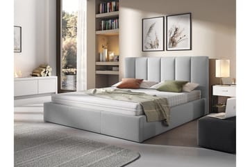 Karrouba Komplett Sängpaket 180x200 cm i Tyg med Förvaring och Sänggavel + Bäddmadrass - Grå - Möbler - Säng - Säng med förvaring