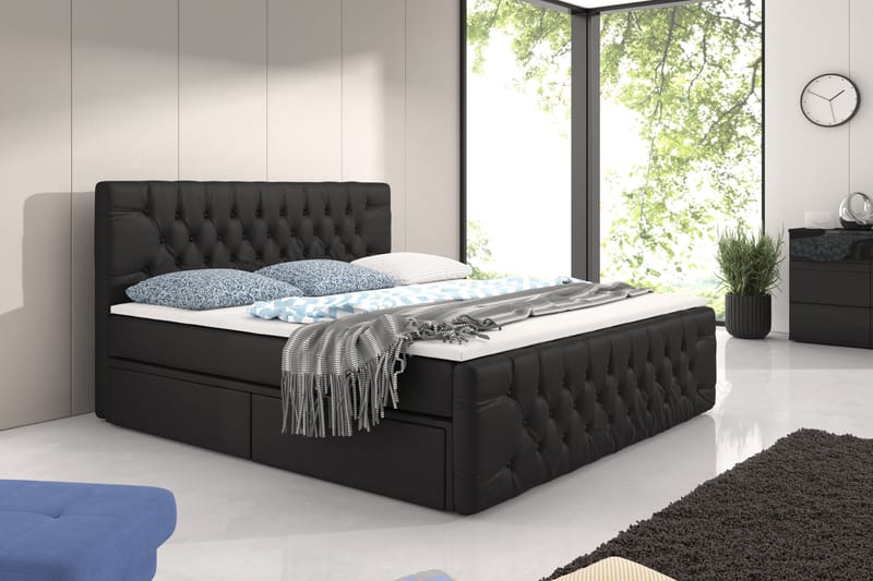 Komplett Förvaringssäng Alessio Svart med Fotgavel - 160x200 - Säng med förvaring - Komplett sängpaket