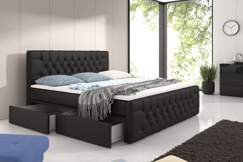 Komplett Förvaringssäng Alessio Svart med Fotgavel - 180x200 - Säng med förvaring - Komplett sängpaket