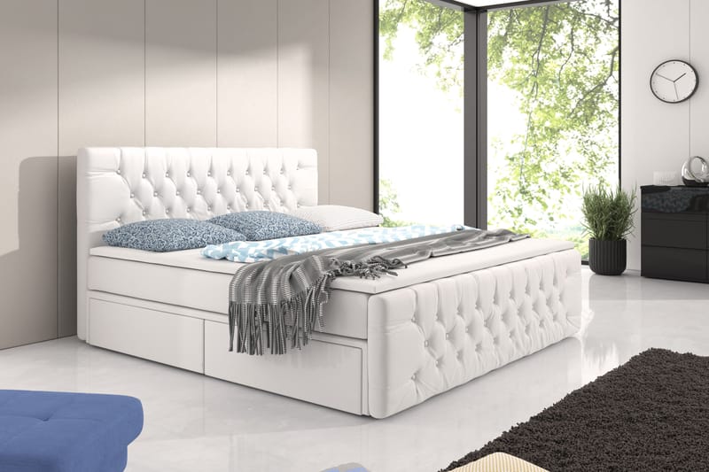 Komplett Förvaringssäng Alessio Vit med Fotgavel - 160x200 - Säng med förvaring - Komplett sängpaket
