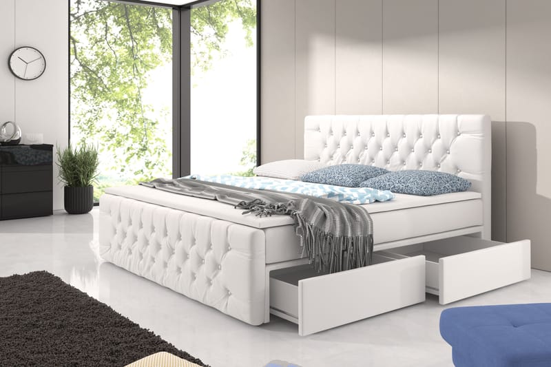 Komplett Förvaringssäng Alessio Vit med Fotgavel - 160x200 - Säng med förvaring - Komplett sängpaket