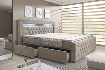 Komplett Sängpaket Celio 140x200 LED-belysning - Beige/Sammet - Möbler - Säng - Säng med förvaring