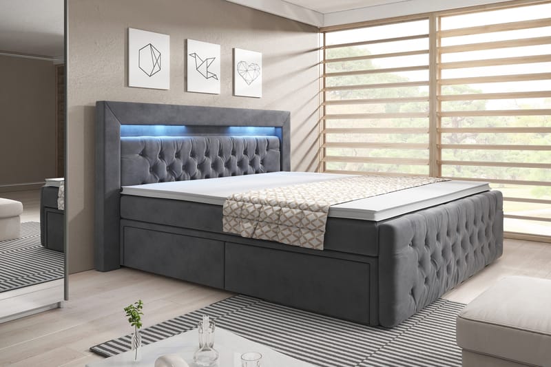 Komplett Sängpaket Celio 140x200 med Förvaring - Grå|Sammet - Säng med förvaring - Komplett sängpaket