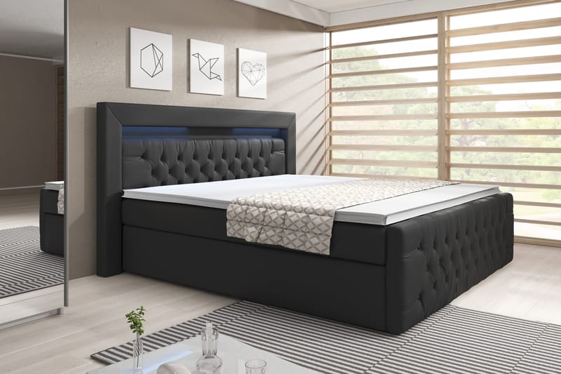 Komplett Sängpaket Celio 140x200 med Förvaring - Svart|Konstläder - Säng med förvaring - Komplett sängpaket