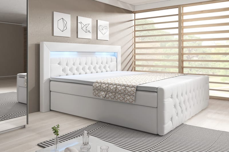 Komplett Sängpaket Celio 140x200 med Förvaring - Vit|Konstläder - Säng med förvaring - Komplett sängpaket