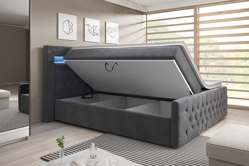 Komplett Sängpaket Celio 160x200 med Förvaring - Grå|Sammet - Säng med förvaring - Komplett sängpaket