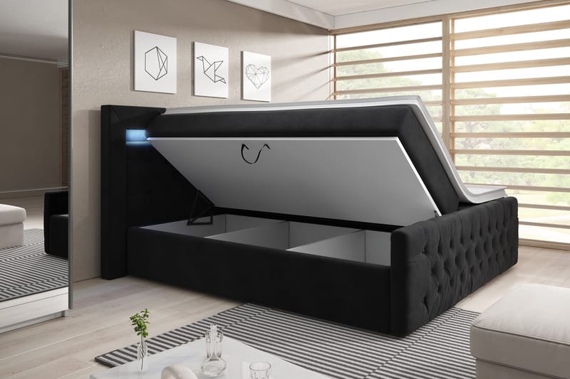 Komplett Sängpaket Celio 160x200 - Svart|Sammet - Säng med förvaring - Komplett sängpaket