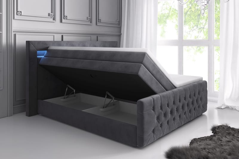 Komplett Sängpaket Celio Lyx 140x200 LED-belysning - Grå|Sammet - Möbler - Säng - Säng med förvaring