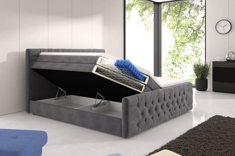 Komplett Sängpaket Celio Lyx 140x200 LED-belysning - Grå|Sammet - Möbler - Säng - Säng med förvaring