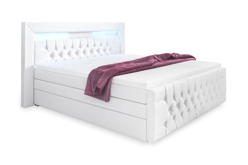 Komplett Sängpaket Celio Lyx 140x200 LED-belysning - Vit|Konstläder - Säng med förvaring - Komplett sängpaket