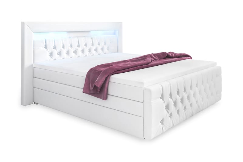 Komplett Sängpaket Celio Lyx 180x200 LED-belysning - Vit|Konstläder - Komplett sängpaket - Säng med förvaring