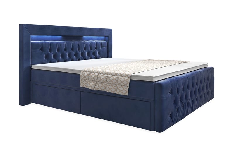 Komplett Sängpaket Celio med Förvaring 140x200 cm - Mörkblå|Sammet - Säng med förvaring - Komplett sängpaket