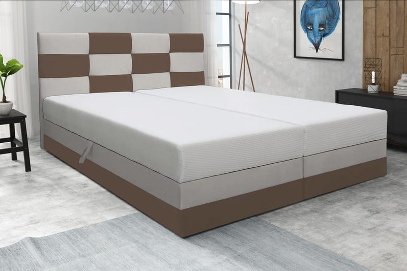 Komplett Sängpaket Mona 140x200 med Förvaring - Brun/Vit - Säng med förvaring - Komplett sängpaket