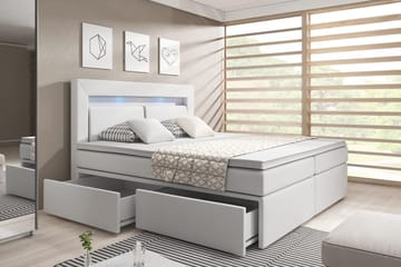 Komplett Sängpaket Pisa 140x200 med Förvaring LED-belysning - Vit|Konstläder - Möbler - Säng - Säng med förvaring