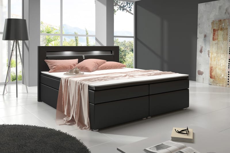 Komplett Sängpaket Pisa 160x200 med Förvaring - Svart|Konstläder - Säng med förvaring - Komplett sängpaket
