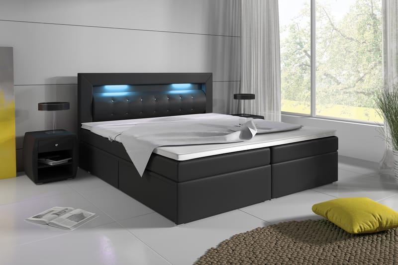 Komplett Sängpaket Pisa 180x200 med Förvaring Pikerad Gavel - Svart - Säng med förvaring - Komplett sängpaket