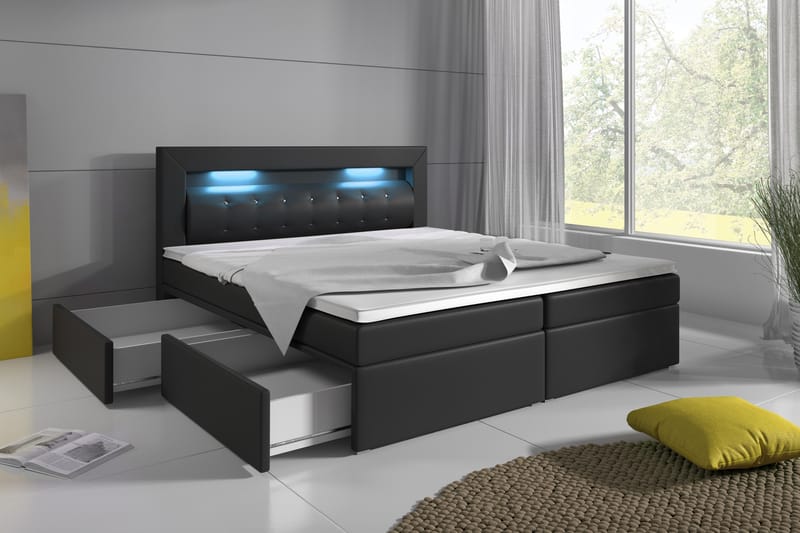 Komplett Sängpaket Pisa 180x200 med Förvaring Pikerad Gavel - Svart - Komplett sängpaket - Säng med förvaring