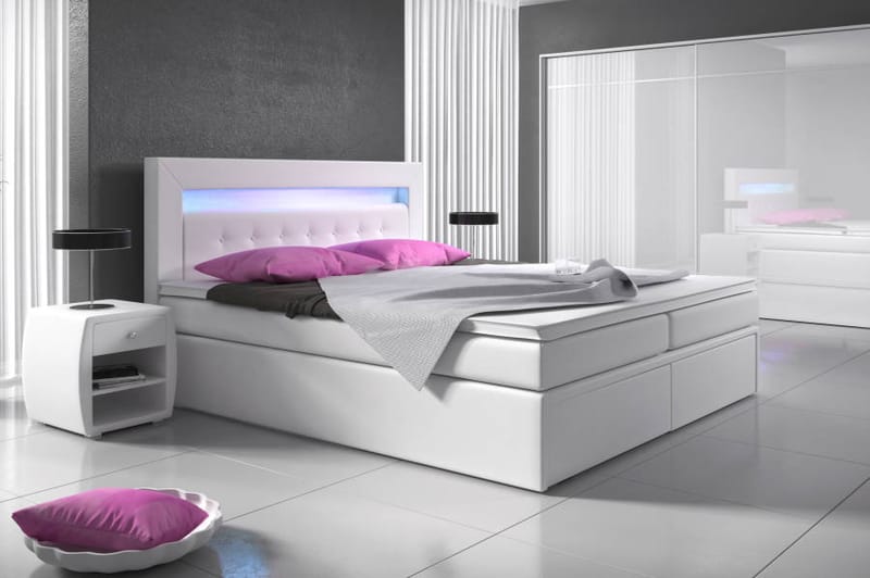 Komplett Sängpaket Pisa 160x200 med Förvaring Pikerad Gavel - Vit - Säng med förvaring - Komplett sängpaket