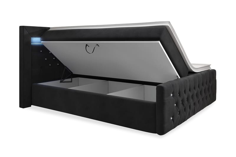 Kontinentalsäng Celio 140x200 LED-belysning - Svart|Sammet - Möbler - Säng - Säng med förvaring