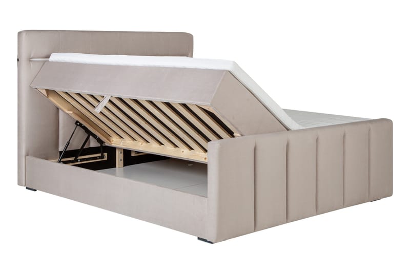 Lysekil Säng med Förvaring 180x200 LED - Beige - Möbler - Säng - Säng med förvaring