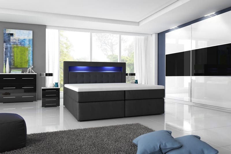 Modena Sängpaket 140x200 medFörvaring LED-belysning - Svart - Möbler - Säng - Säng med förvaring