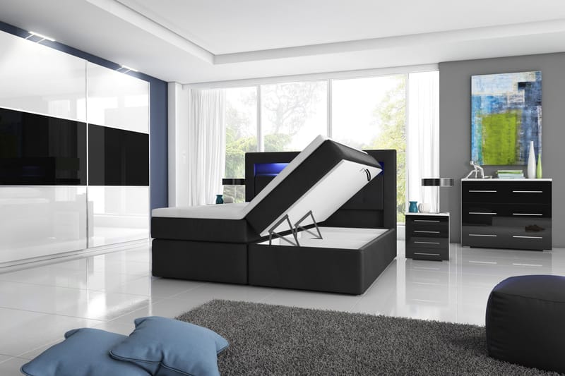 Modena Sängpaket 140x200 medFörvaring LED-belysning - Svart - Möbler - Säng - Säng med förvaring