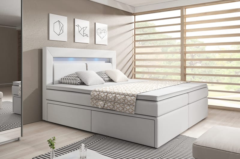 Modena Sängpaket 140x200 medFörvaring LED-belysning - Vit - Möbler - Säng - Säng med förvaring