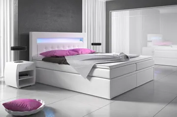 Modena Sängpaket 160x200 medF örvaring LED-belysning Vit - Vit - Möbler - Säng - Säng med förvaring