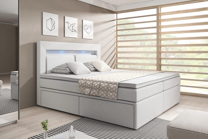 Modena Sängpaket 160x200 medFörvaring LED-belysning - Vit - Möbler - Säng - Säng med förvaring