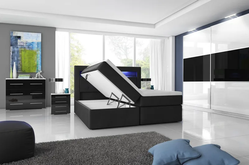 Modena Sängpaket 180x200 medFörvaring LED-belysning - Svart - Möbler - Säng - Säng med förvaring