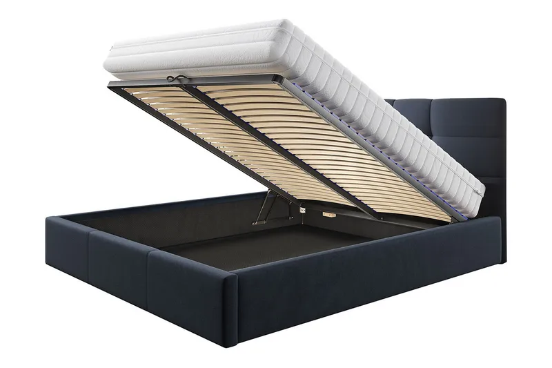 Nieres Förvaringssäng 160x200cm LED-belysning - Grå - Möbler - Säng - Säng med förvaring