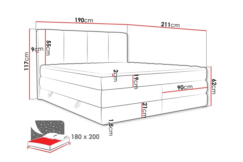 Pinta Förvaringssäng 180x200 cm - Grå - Möbler - Säng - Säng med förvaring - Dubbelsäng med förvaring